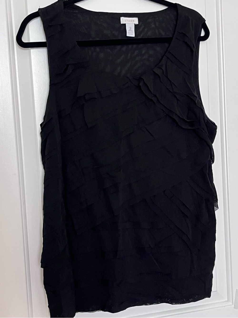 Chico's Black Ruffle Layered Sleeveless Tank Top size 3 -14/16